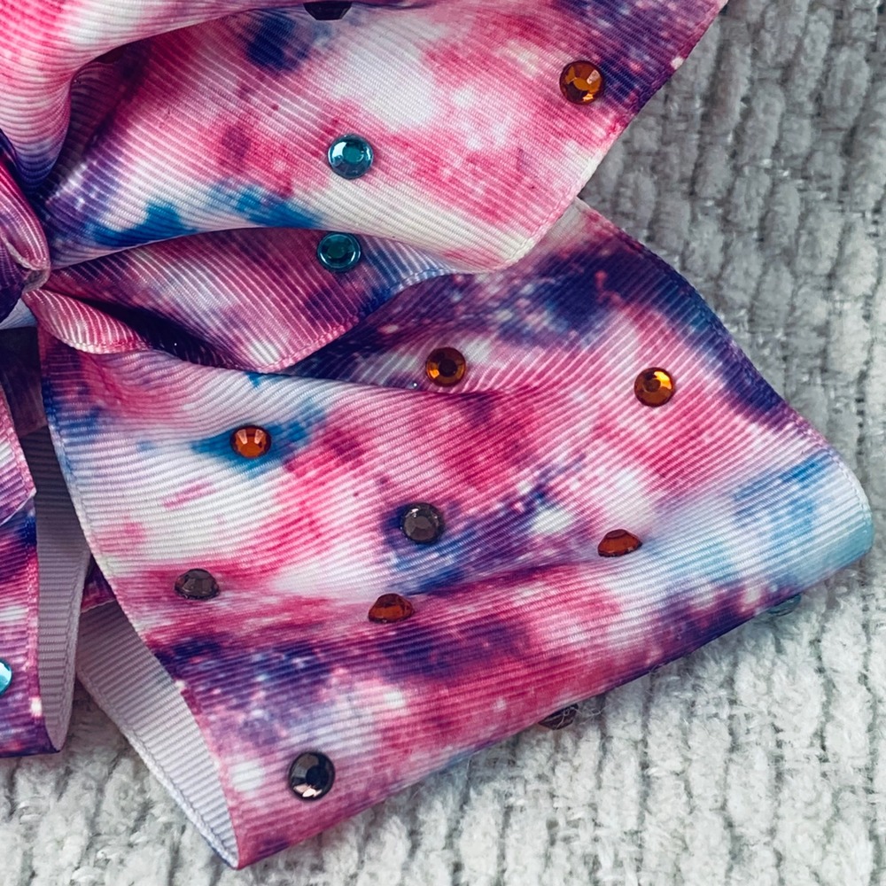 JoJo Siwa Hair Bow Girls Pink Galaxy Tie Dye Rhinestone Signature Heart Charm - Picture 6 of 7